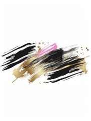 A visually striking composition of black and gold streaks on a white background, creating a dynamic and elegant contrast