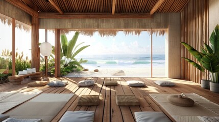 A room overlooking the vast expanse of the ocean, with waves crashing against the shore.