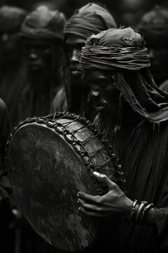 A battle drum visualized as a pulsating heart, its beat echoing the rhythm of soldiers marching to war,