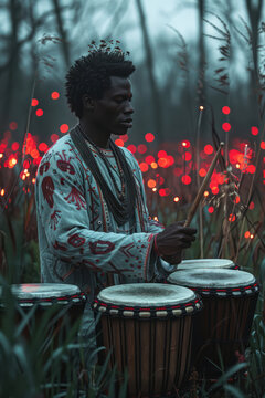 A conceptual piece where drum beats are visualized as the pulsing veins of an army, circulating adrenaline and focus,