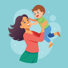 Happy Young Mother playing with the baby vector illustration