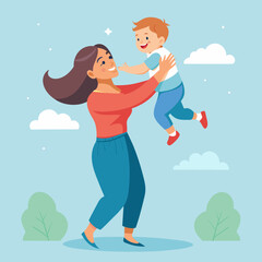 Happy Young Mother playing with the baby vector illustration