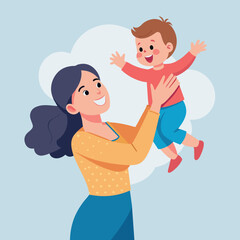 Happy Young Mother playing with the baby vector illustration