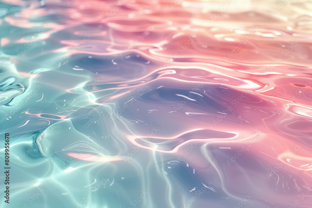 Poster Digital rendering of a smooth, reflective surface that shows a gradient from pastel pink to light green,