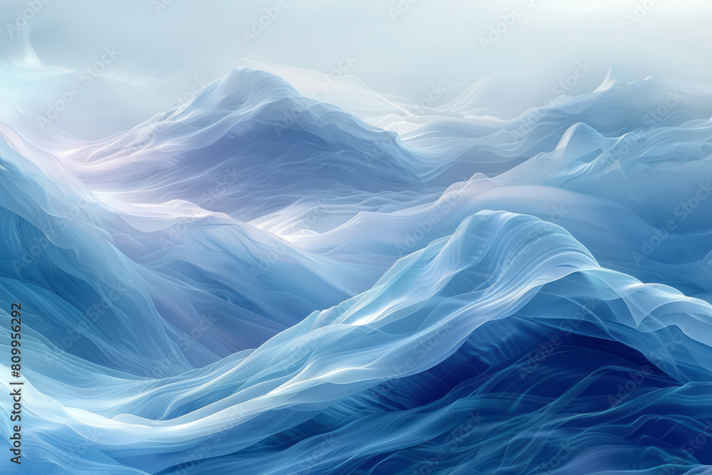 Aufkleber Digital painting of ocean waves represented by a smooth gradient and abstract curving lines,