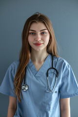 Portrait of young nurse with stethoscope, studio shoot