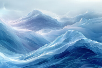 Digital painting of ocean waves represented by a smooth gradient and abstract curving lines,