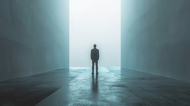 person man concept silhouette light dark tunnel alone exit shadow black business success abstract - Powered by Adobe