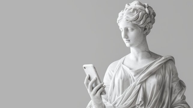 Ancient meets modern: statue with smartphone