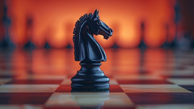 A warm tan surface with a single black chess knight