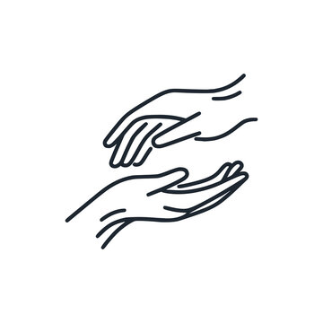 recommend clip art: Two hand help symbol. Black white vector logo illustration. 