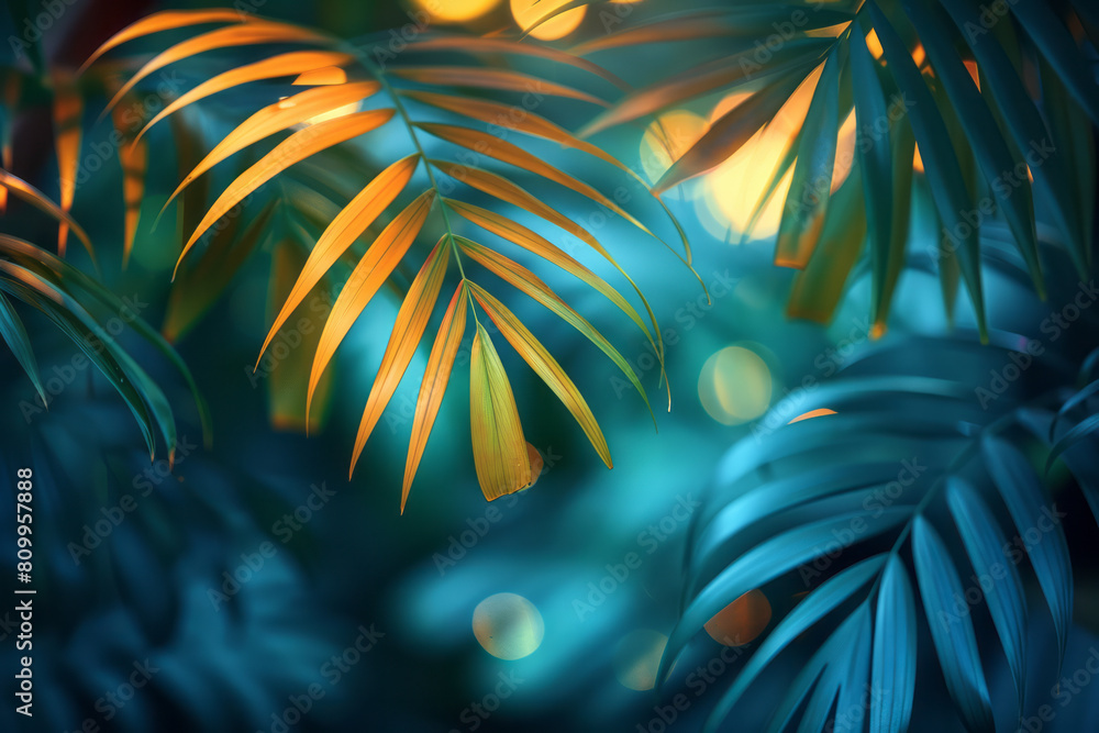 Poster Desktop organizer wallpaper with a functional gradient from green to blue, providing a calming backdrop of tropical leaves,