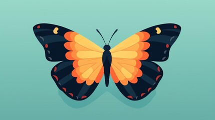 beautiful butterfly with its wings spread. The butterfly is orange, black, and yellow. - obrazy, fototapety, plakaty
