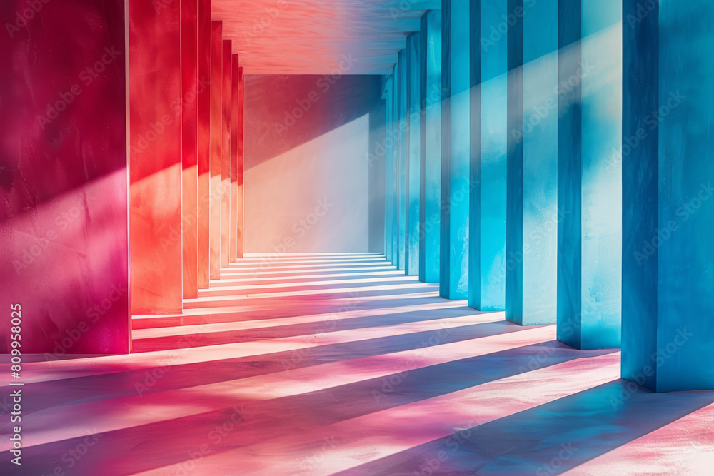 Poster mood board for a brand rebranding, featuring a color gradient from peaceful blue to dynamic red to s
