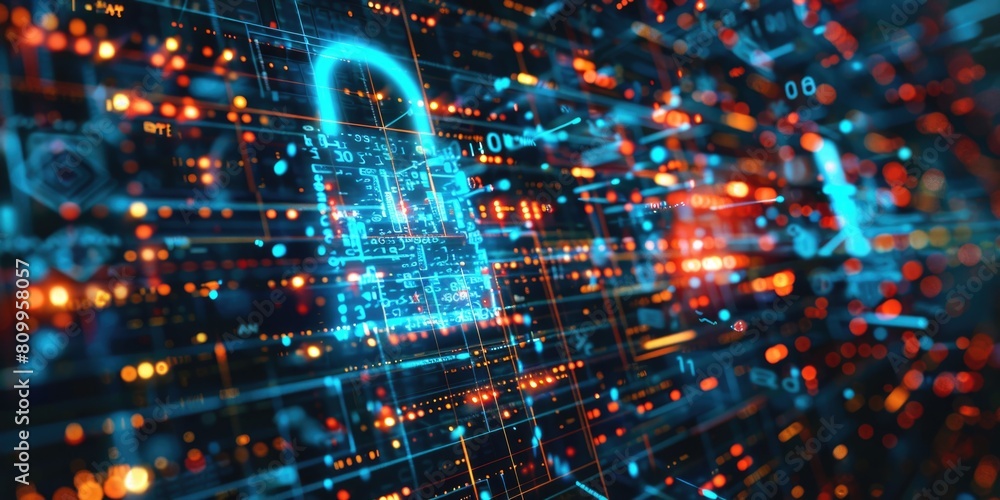 Poster image of a padlock on a computer screen, suitable for cybersecurity concepts