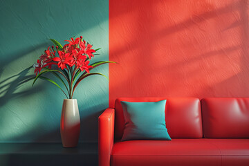 Contemporary wallpaper design that fades from a tranquil blue to an exciting red, enhancing the room's atmosphere.