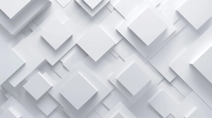 Modern 3d rendering of a white geometric pattern with varying cube sizes for a clean backdrop