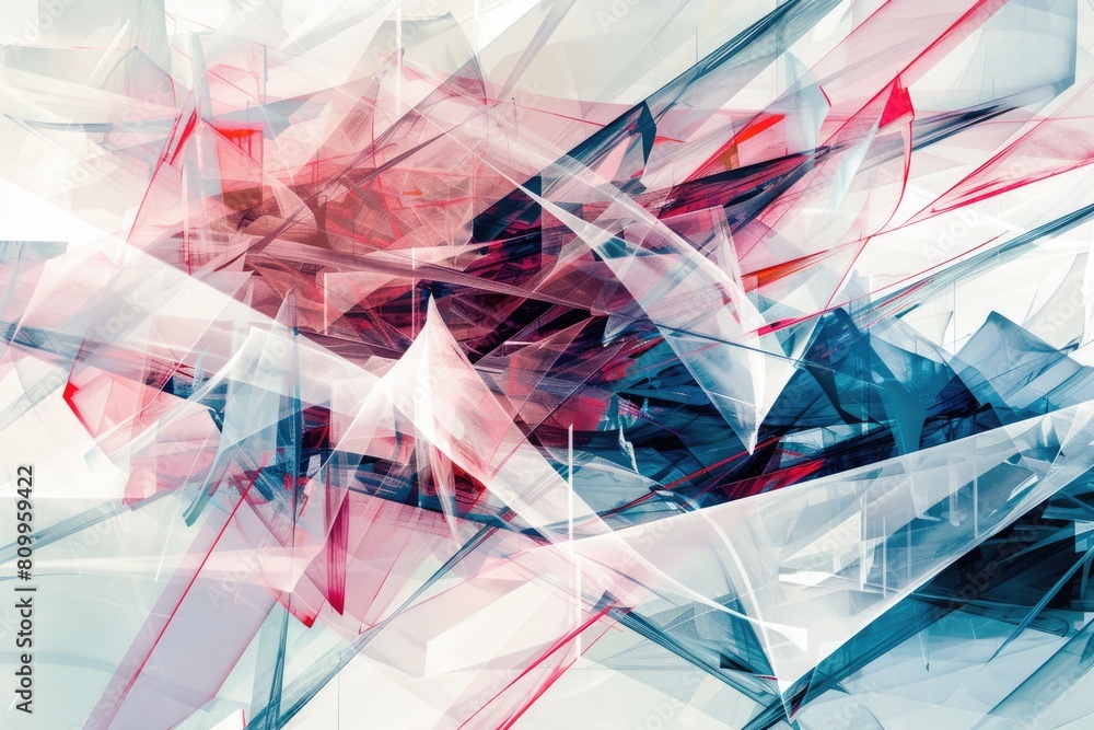 Poster a pink and blue abstract painting with a lot of sharp edges and angles. aig51a.