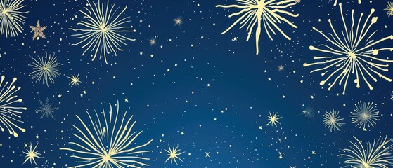 Golden Fireworks Celebration in Starry Sky