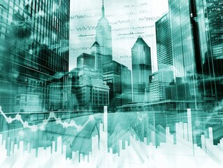 Obraz premium Futuristic cityscape with skyscrapers made of digital screens displaying live financial markets