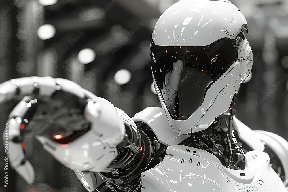 Poster 3d rendering humanoid robot working free space for text