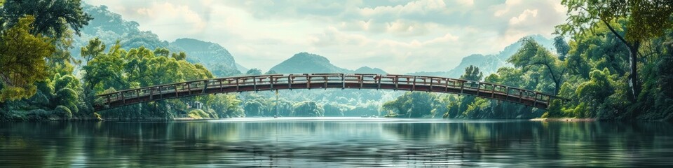 Iconic Bridge over the Serene River Kwai in Lush Kanchanaburi Landscape