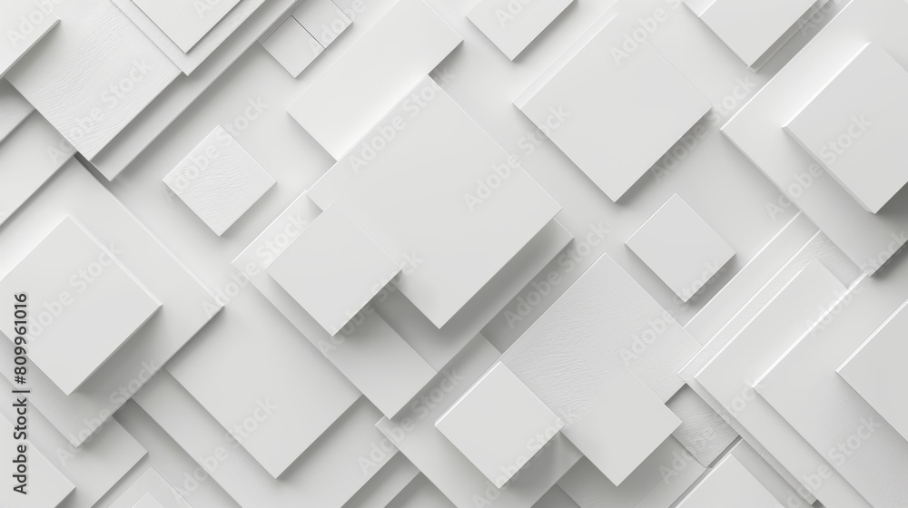 Poster minimalist 3d render of white squares and rectangles forming a geometric pattern