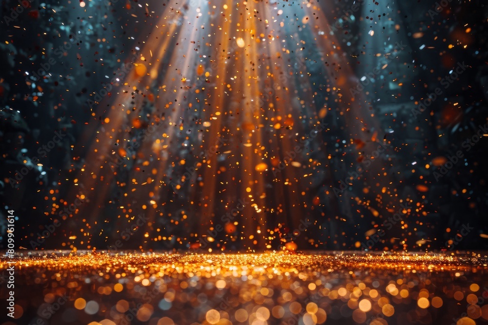 Poster this captivating image shows a plethora of tiny golden sparks, creating an enigmatic and mystical vi