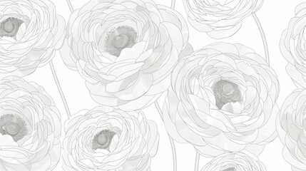 Line art ranunculus background. Abstract backdrop with floral outlines - obrazy, fototapety, plakaty