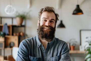 A man with a beard smiling at the camera, suitable for various concepts and projects