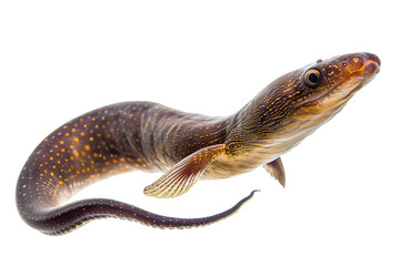 Golden Spotted Moray Eel Swimming on White Background