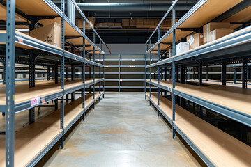 Empty shelves of supermarket or grocery store.