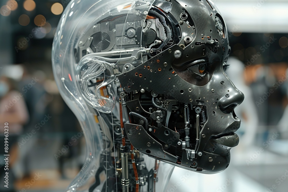 Poster robot technology artificial futuristic head machine cyborg face science digital ai concept human int