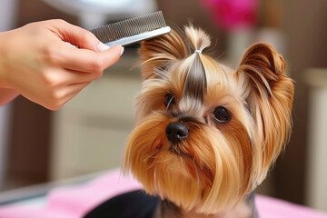 Shih tzu dog at grooming salon. Animal care concept