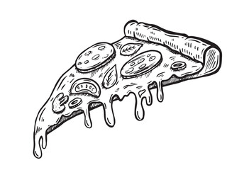 Slice of pizza, hand drawn illustrations, vector.	
