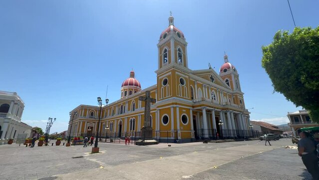 View of the beautiful of the Lady of the Assumption Cathedral- yellow church in Granada Nicaragua 
