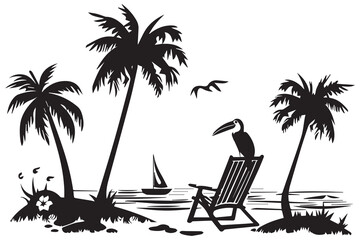 Relaxing on Beach Vector Silhouette