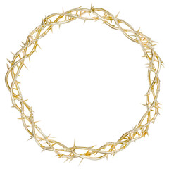 Haunting Beauty: This 3D render of Jesus' golden Crown of Thorns captures the beauty and suffering intertwined in a powerful symbol of faith. (Suitable for modern religious art)