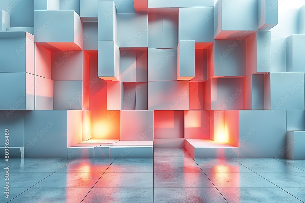 Poster abstract background design modern 3d architecture render square geometric shape futuristic illustrat
