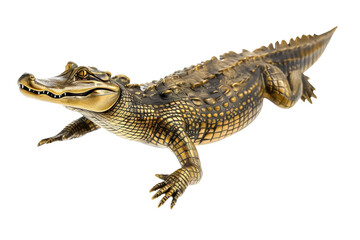 Obraz premium Golden Alligator Sculpture Isolated on White Background