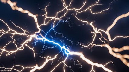 lightning in the night sky _A bright blue lightning bolt in a dark background, creating a contrast of light and dark.  