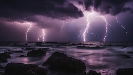 lightning over the sea _A cosmic dance of forces, where the lightning and the sea are partners. The lightning is bright  