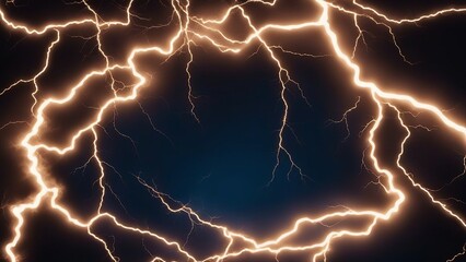 lightning in the night sky A dark blue sky with orange lightning bolts, creating a striking and electrifying image.