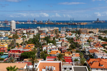 Sector of the city of Las Palmas de Gran Canaria with the port in the background