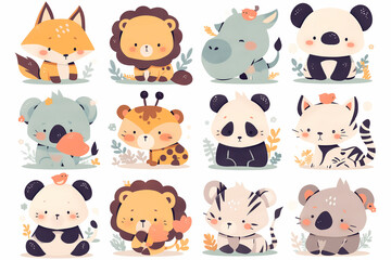 Cute animals set. Cute cartoon animals. Vector illustration.