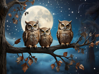 Obraz premium A group of owl, Generative AI image.