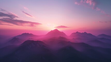 Peaks under a twilight sky at sunset, 4K, hyperrealistic, full view