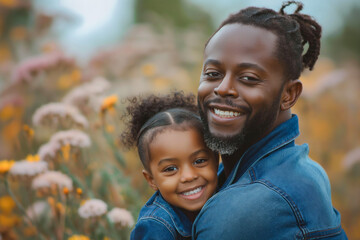 Young African father with his daughter having fun outdoors