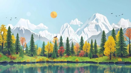 Generate a digital painting of a beautiful mountain landscape