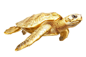 Fototapeta premium Golden Sea Turtle Sculpture on White Background